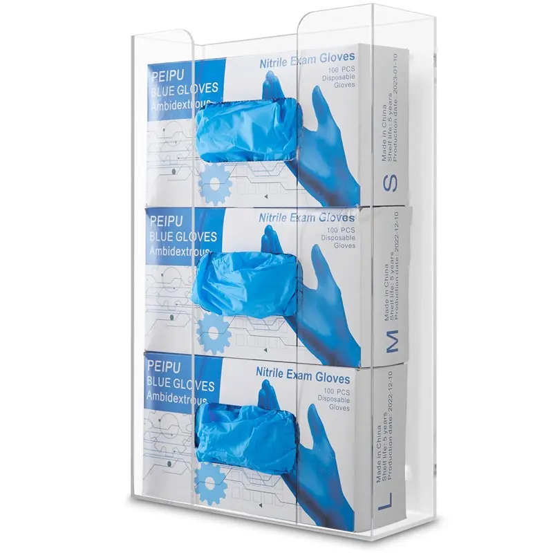 Stock Your Home Triple Acrylic Gloves Dispenser, Tissue Box Shelf, Glove Holder Wall Mount, for Kitchen, Cleaning Closet, Lab, Exam, Office