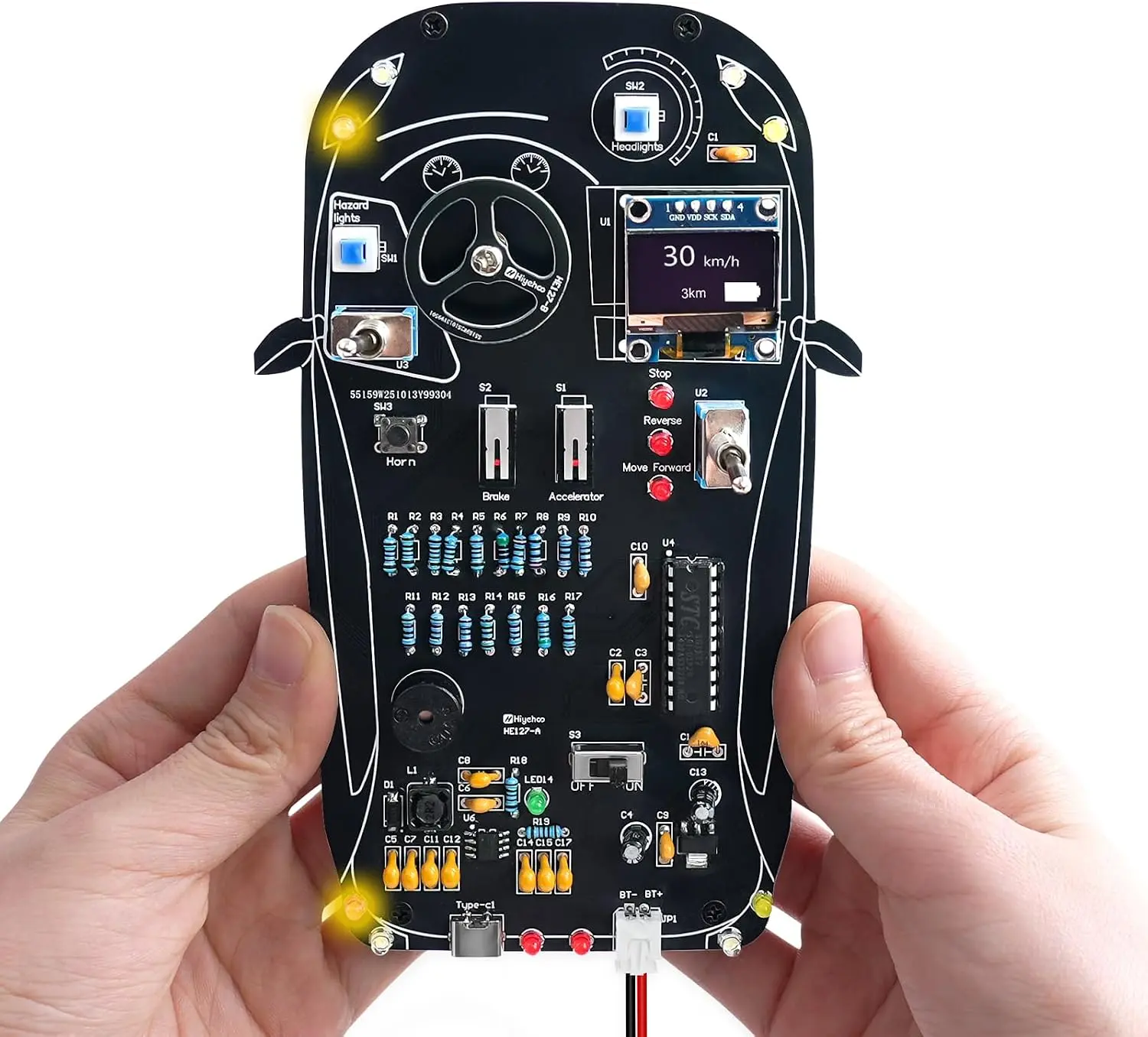 Soldering Kit Car Driving Simulator, STEM DIY Electronic Project with Gear Shifting, Lights & OLED Display, Educational Solder Practice Kit for School Learning