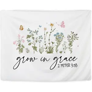 LUVADIAN grow in grace Christian Tapestry, flowers Tapestry, Bible Verses Christian Tapestry Wall Hanging for Bedroom Living Room Decor, Christian Wall Blanket Decor, Christian Home Decor,50x60 Inches