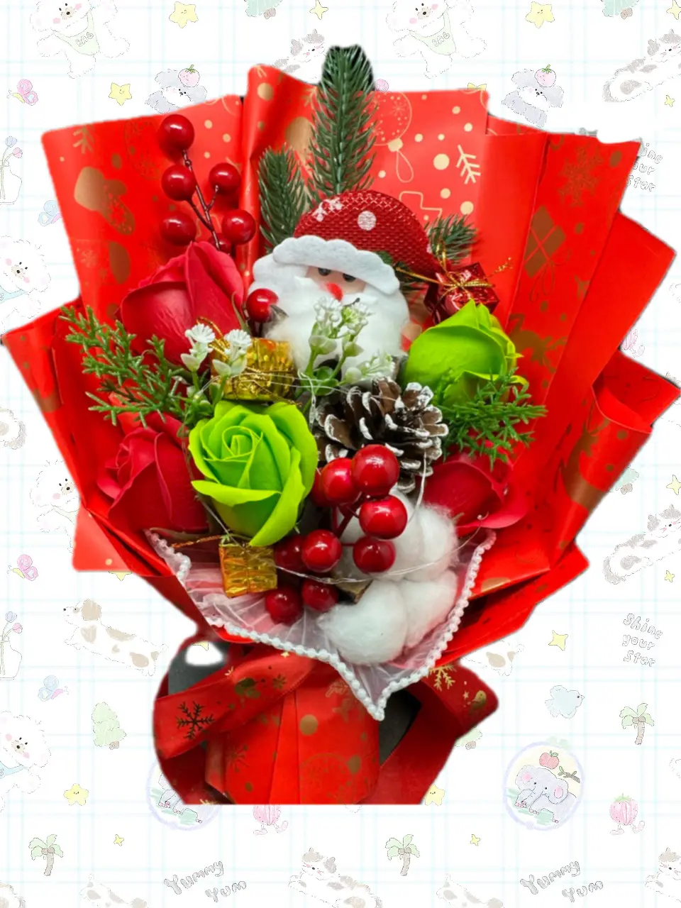 Gift Square Xmas Light Up Scented Soap Flower Bouquet with Display Box Body Care Comfort christmas party christmas gift