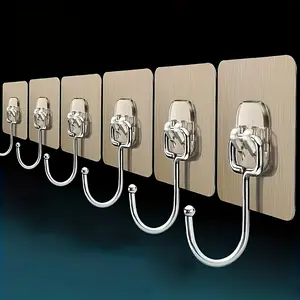 Wall Mounted Hooks, 10pcs Punch-free Adhesive Hooks, Transparent Reusable Seamless Hooks, Waterproof & Oilproof Hooks for Bathroom, Kitchen, Closet, Wardrobe, Home Organizer, Home Essentials, Hanger Stand, Interior Organizing