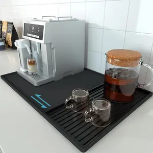 Golener Silicone Coffee Mat Set - 24" x 16" Coffee Bar Mat for Countertop, Coffee Station Pad Accessories Fit Under Coffee Maker Espresso Machine, Dish Drying Mat, Heat Resistant Kitchen Gadget, Black Home