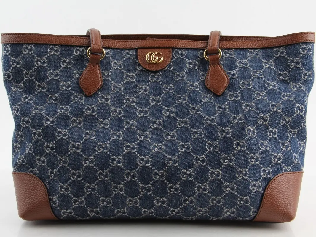 Pre-owned GUCCI Denim Tote Bags GG Monogram Ophidia Shopping Tote