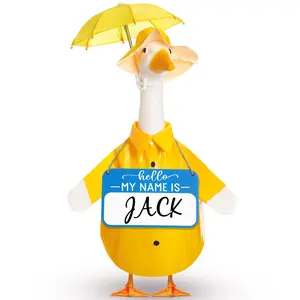 Easter Porch Goose Outfit Raincoat with Umbrella for 23 inch Plastic Cement Goose Yellow Porch Goose Clothes Costume for Easter Spring Porch Decor Summer Rainy Season