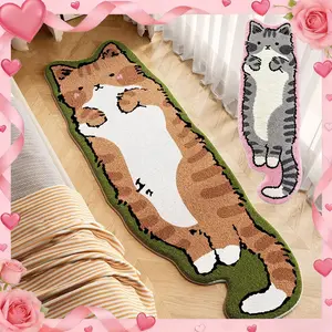 Cute Cat Rug for Bedroom Living Room, Washable Cat Irregular Shaped Rug Cute Carpet Kid Funny Cartoon Rugs, Room Decor Cat Dog Shaped Pet and Children Entryway Rug Kawaii Rug (A Green Pink Cats)