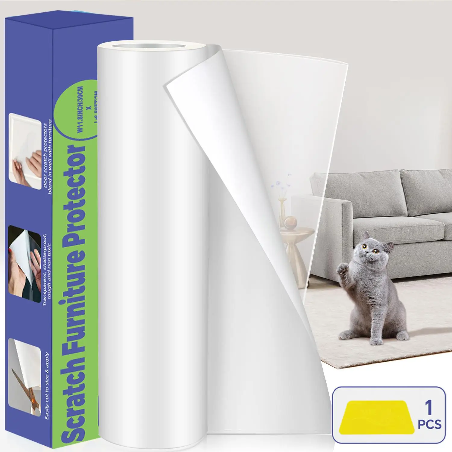 Cat Scratch Deterrent Tape, 1 Box Transparent Self-Adhesive Pet Training Tape for Furniture Couch Door