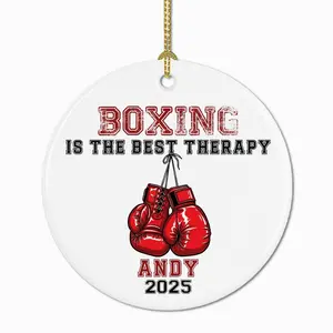 Personalized Boxing Ceramic Ornament, Custom Boxing Gloves Inspirational Sports Gift for Boxer, Athlete Christmas Decor QLY