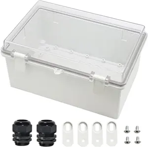 Junction Box ABS Plastic   IP65 Electrical Boxes Hinged Shell Outdoor Universal Project Enclosure Clear Cover with 2  Glands 11.4 x 7.5 x 5.5 inch(290x190x140mm)