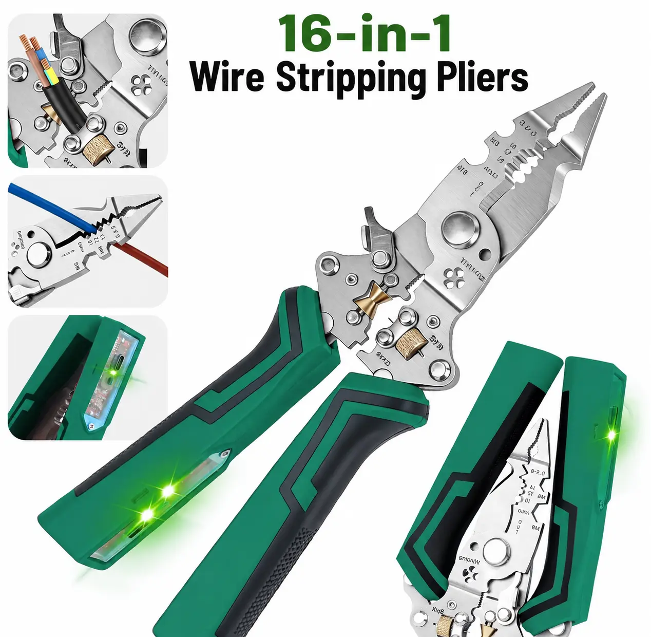 16-in-1 Wire Stripping Pliers, 2026 New Rechargeable Wire Strippers Tool with Voltage Tester&Alarms, Detectable 12-250V, Heavy-Duty Electrical Pliers&Wire Cutters–for Professional and Home Use