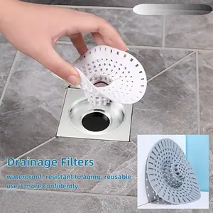 1pc Silicone Drain Filter Hair Catcher, Shower Drain Hair Trap, Shower Drain Cover Protector Bathroom Floor Drain for Shower and Kitchen Sink Easy Installation Expandable White and Gray Round Design with Drain Hole