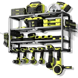 4 Layer Power Tool Organizer Wall Mount, Battery Tools Holder with Charging Station Shelf