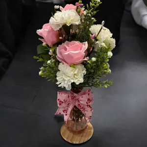 Pink Rose Carnation Hobnail Bud Vase Flower Arrangement Valentine's Day Free Shipping