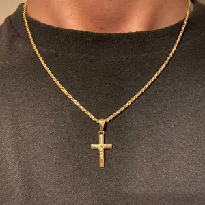 14k Gold Vermeil Cross and Rope Men’s Women’s Chain Set