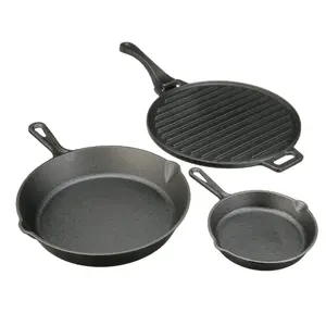 4-Piece Cast Iron Skillet Set with Handles and Griddle - Pre-Seasoned, Available in Sizes 6, 10.5, 11 - Cookware Pan Bake