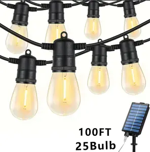 Solar outdoor string lights 100/60 feet, commercial grade S14, waterproof Edison garden lights, impact-resistant LED string lights, suitable for outdoor use, porch.