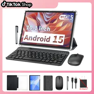 【Mothersdaygift】PYNAREL Android 15 10.1 Inch Tablet, 2 in 1 Portable Device with Keyboard, Mouse, Case, Stylus, Dual Camera