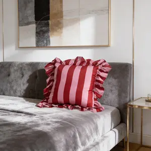 Ultra-Fine Microfiber Brushed Stripe Pillowcase with Double Layer Ruffle Trim, Colorful Throw Pillow Case for Living Room Decor