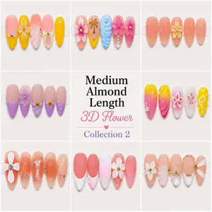 Medium Almond Length 3D Flower Press On Nails | Collection 2