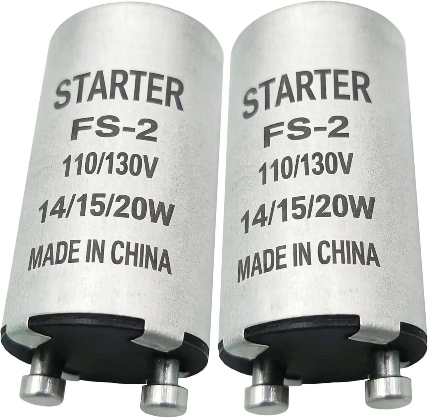 2Pack FS-2 Fluorescent Starter for 14W, 15W,20W Fluorescent Lamps,Aluminum Housing(Compatible 4-40W)