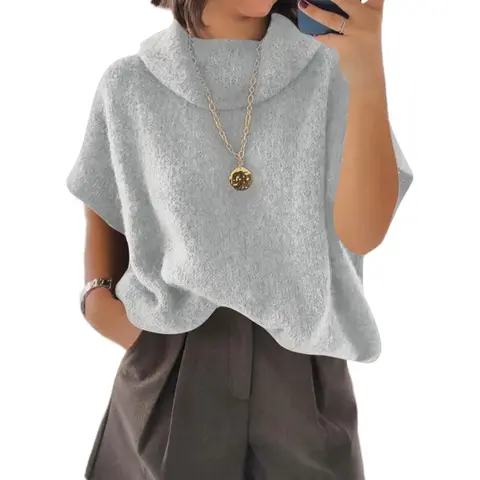 FMEYOA Womens Oversized Turtleneck Poncho Sweaters Short Batwing Sleeve Casual Slouchy Loose Fit Chunky Knit Pullover Tops