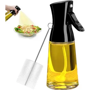Oil Sprayer for Cooking, 180Ml Glass Olive Oil Sprayer Bottle with Brush, Thick Glass, Large Range, Strong Spray Force, Kitchen Gadgets Accessories for Air Fryer Christmas Gift (Black) Milukon
