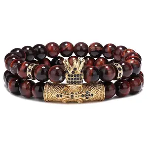 2 piece black Crown and Tiger eye bracelet