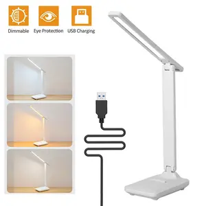 LED Desk Lamp with USB Adapter Charging, Eye-Caring Study Lamp for Home Office, 3 Color Dimming Brightness With Pen/Phone Holder, Flexible Gooseneck Reading Lamp