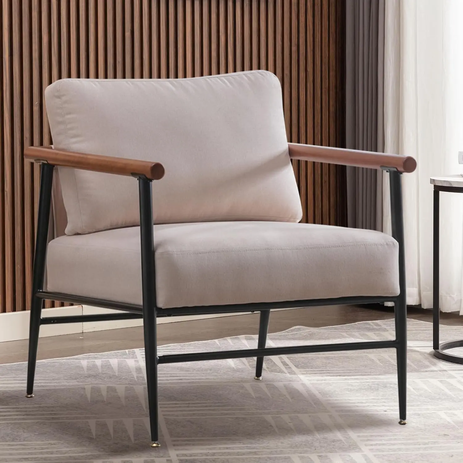 EBELLO Mid-Century Modern Fabric Accent Chair - All Steel Frame All Steel Armchairs, Comfy Upholstered Lounge Chair for Living Room, Heavy Duty Chair, 300Lbs