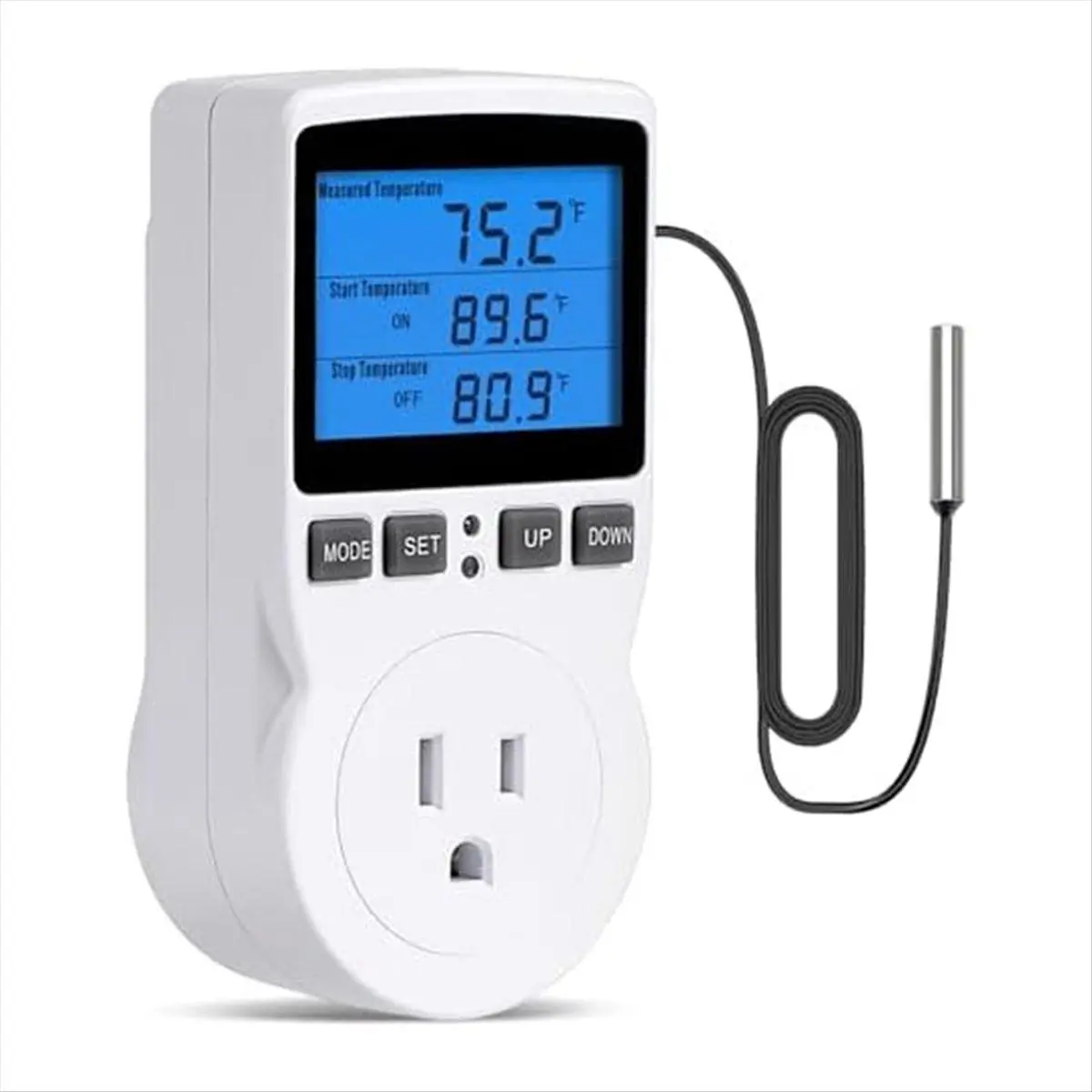 Plug-in Thermostat Temperature Controller Socket Heating Cooling Control Timer 1800W 110V 15A Backlit Display US Plug