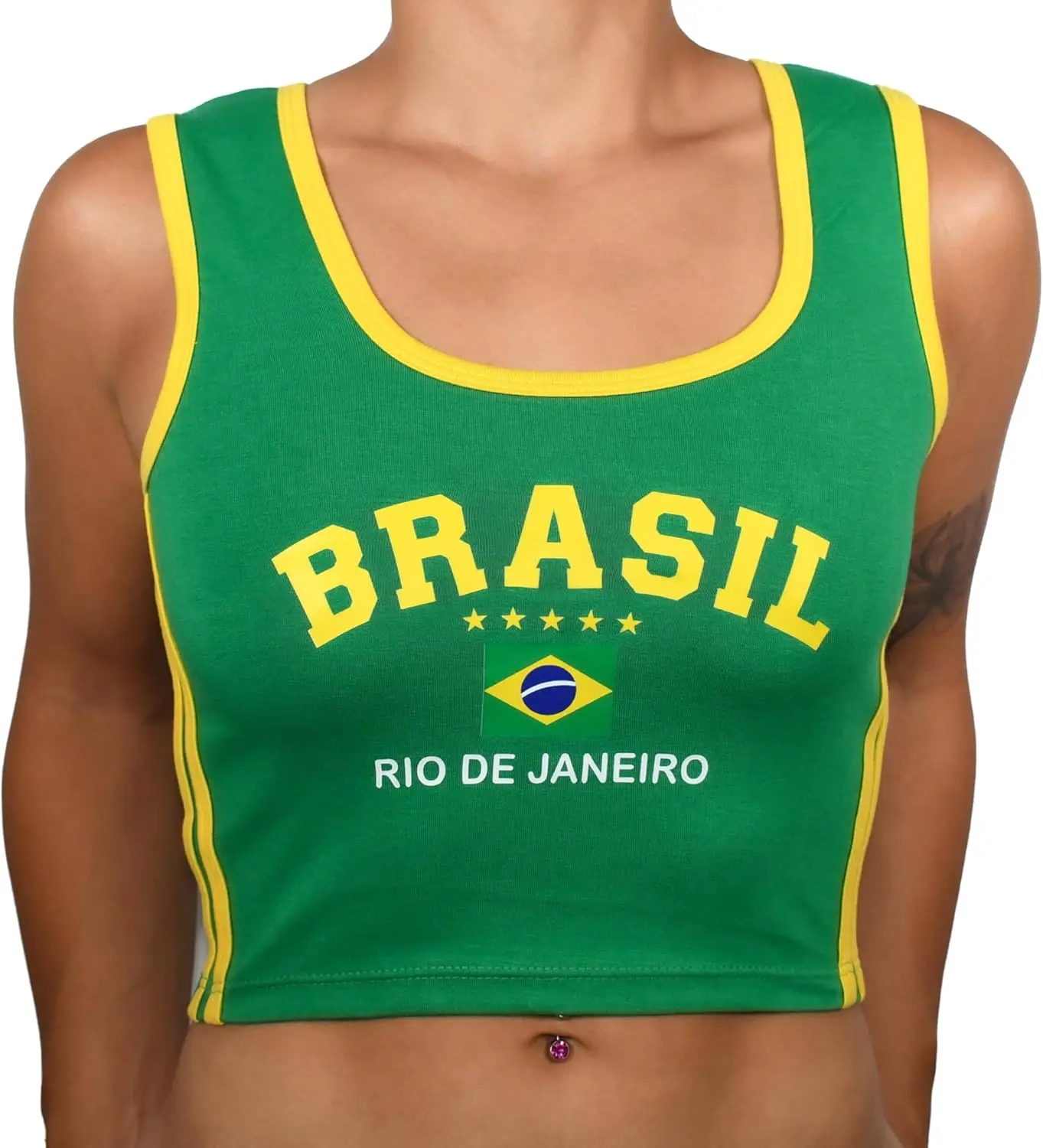 Brasil Tank Top – Brazil Flag Graphic Shirt – Green & Yellow Retro Soccer Jersey Crop Top - Rio de Janeiro Jersey - Brazil Crop Top