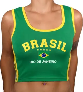 Brasil Tank Top – Brazil Flag Graphic Shirt – Green & Yellow Retro Soccer Jersey Crop Top - Rio de Janeiro Jersey - Brazil Crop Top