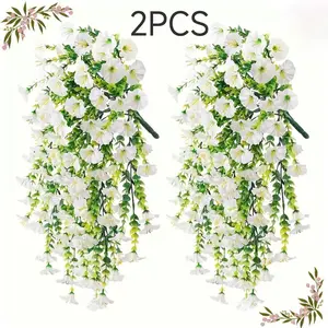 2-Piece Hanging Trumpet Flower Set, Artificial Wall-Mounted Fake Flowers for Home Decor, Outdoor Wedding Party Garden Courtyard Decoration ()