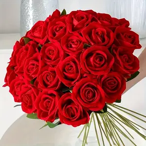 10pcs Realistic Rose Flowers, Artificial Flower Bouquet, Living Room Decor, Table Bedroom Ornament, Valentine Wedding Holiday Decoration