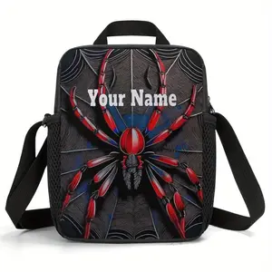 Custom Your Name Red Spider Lunch Bag, Multi-Functional Cooler Tote, Non-Food Contact, Reusable Lunch Box Bag for School, Office Picnic Camping, Insulated Lunch Box Add Your Text for Mens Womens