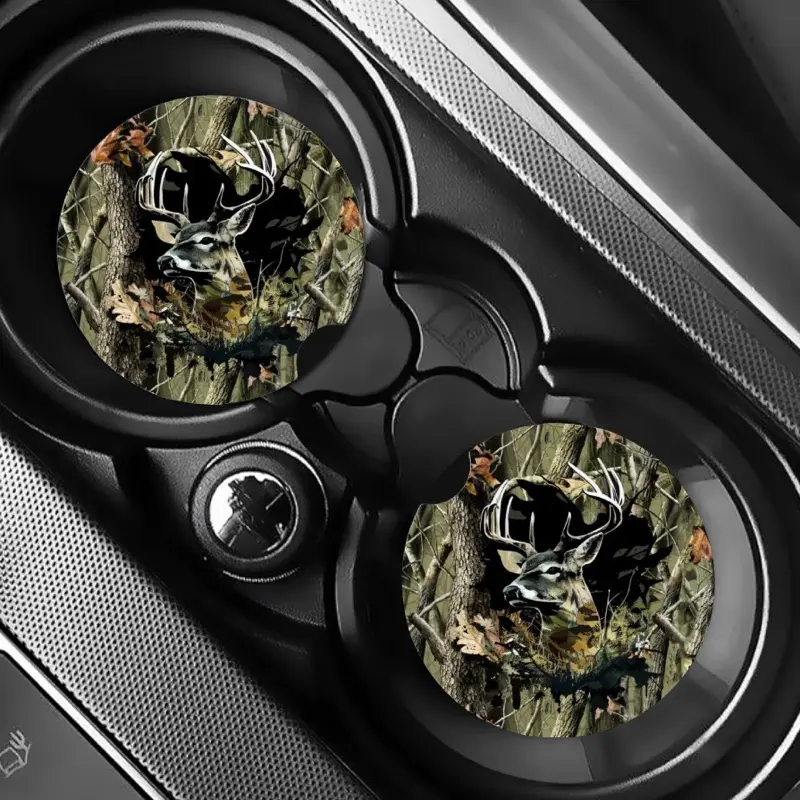 Camo Deer Car Coasters - Unique Design for Car Decoration