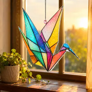 Origami Crane Acrylic Suncatcher, Colorful Bird Window Hanging, Acrylic Style Sun Catcher, Modern Home Decor Gift