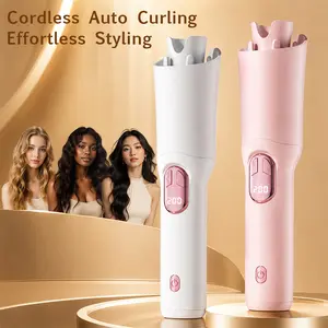 32mm Cordless Automatic Curling Iron, USB Rechargeable Ceramic Hair Curler Portable Travel Curling Wand for Beach Waves Beauty Tools