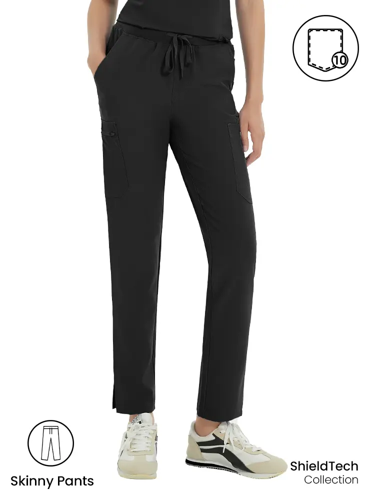 KITMAZ Women's Straight Leg Scrub Pants - Skinny Stretch Cargo Casual Trousers, Mid Rise Yoga Waistband, 10 Pockets, Bottoms for Business Casual, Nurse Week Gift