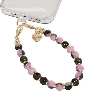 Phone Wrist Strap With Beaded Charms - Detachable Hand Lanyard Bracelet Fashion Acceory for Women Chain Wristlet for Phone Case With Clear Tether Tabs