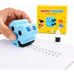 Math Teacher 4-in-1 Math Roller Stamp, Addition, Subtraction, Multiplication & Fill-in-The-Blank Practice Tool for Kids, Classroom & Home Use (Blue)