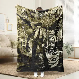 Death Note Light Yagami & Ryuk Flannel Blanket, Anime Throw for Fans Kira "I am Justice" Themed Fleece Blanket, Ultra-Soft Cozy Throw Dark Academia Death Note Yagami Light Blanket, Cozy Throw for Otakus