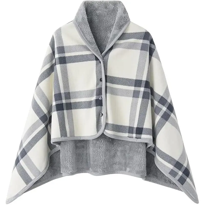 Fleece Wearable Blanket,Comfy Warm Wrap Shawl Poncho Throw with Buttons,Office Chair Lap Sofa Bed Travel Cape Cover