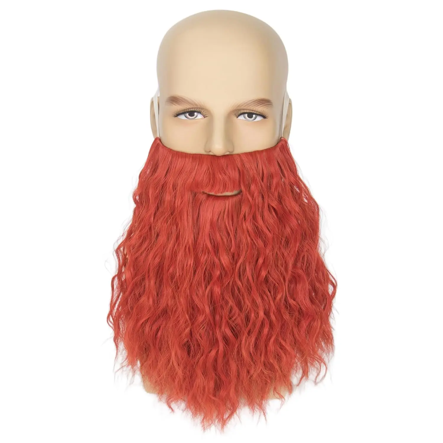 Long Curly Red Beard Synthetic  Full Beard and Mustache for Men Party Halloween