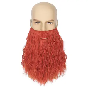 Long Curly Red Beard Synthetic  Full Beard and Mustache for Men Party Halloween