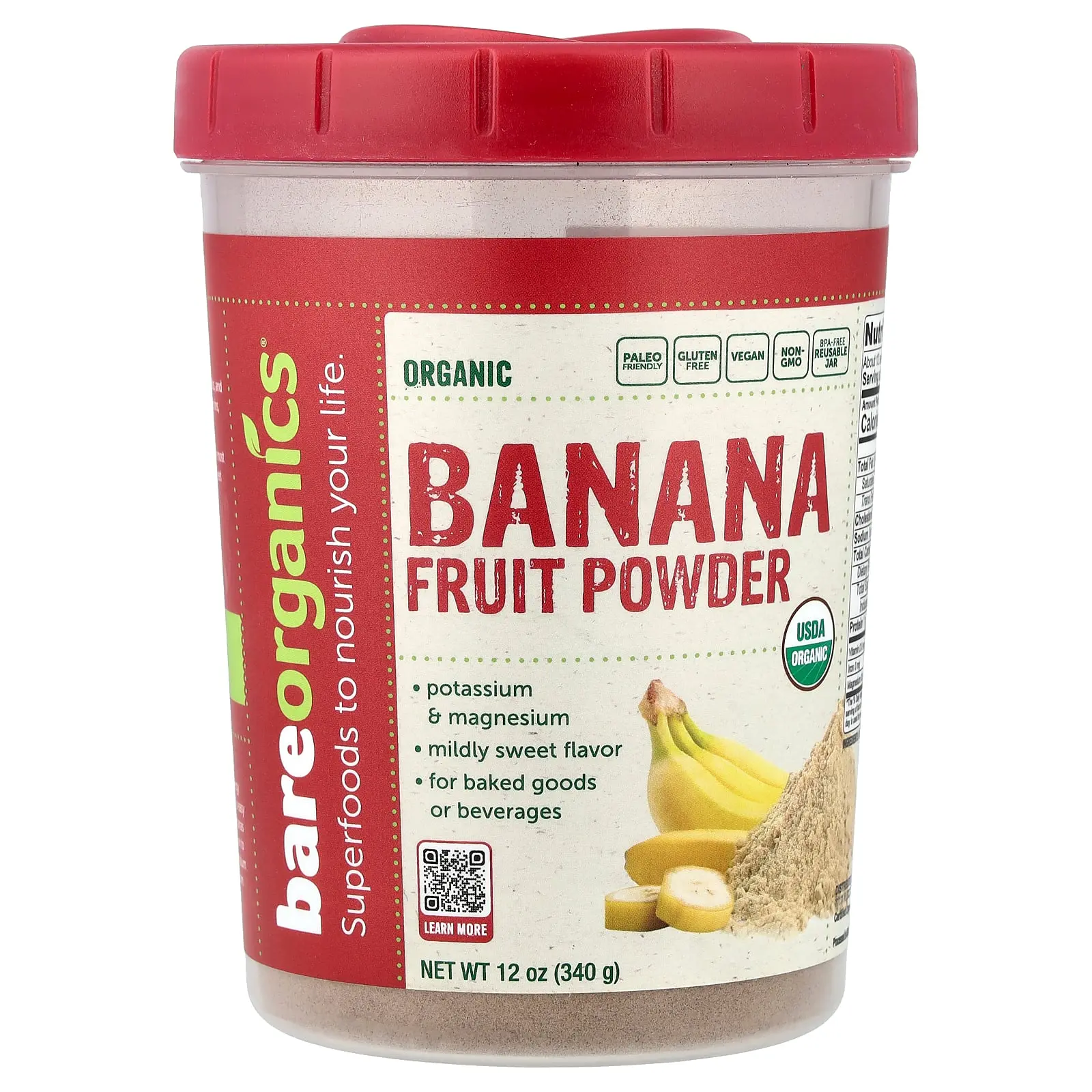 BareOrganics Organic Banana Fruit Powder, 12 oz (340 g)