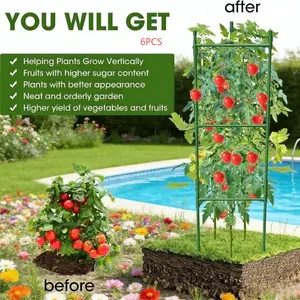 Set of 6 Durable Metal Plant Stakes, Ideal for Garden Plants, 8mm Thick Core, Perfect for Tomatoes, Cucumbers, Grapes, Easy Assembly