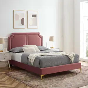 Modway Novi Performance Velvet King Bed in Dusty Rose