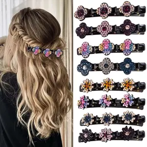 Crystal Stone Braided Hair Clover Clips for Thick Thin Hair, Girls/Women Hair Accessories for Styling Sectioning, Large, 8 Pcs Barrettes