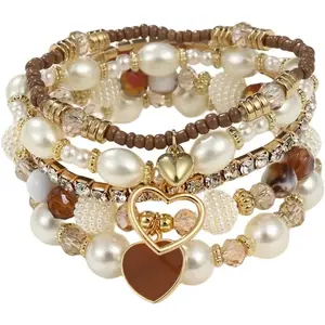 Bohemian Stackable Beaded Bracelets Set for Women Multicolor Stretch Faux  Heart  Stretchy Bangles Multilayered Handmade Friendship Holiday Beach  Mother's Day Gifts