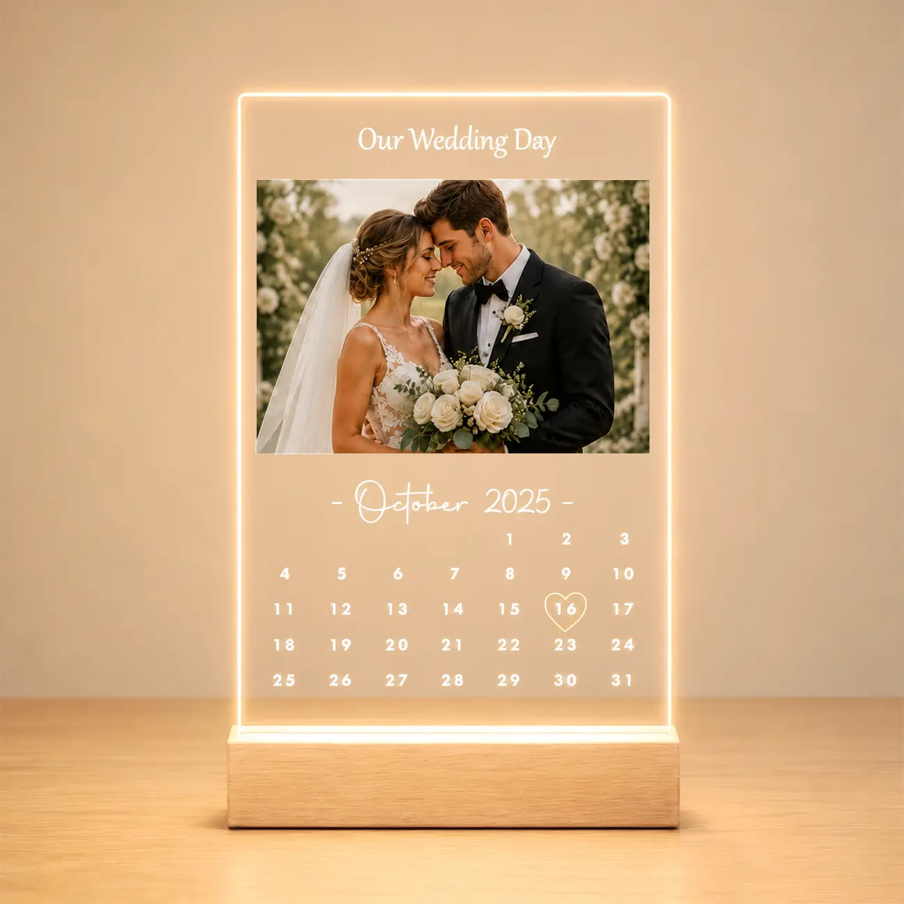 Orivox Wooden 6x9 in Acrylic Light-Up Custom Picture Frame - Personalized with Photo and Text, Home Decor Desk Display Gift for Couples